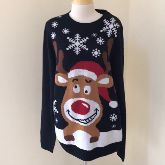 Jake Austin large black combo Christmas sweater - Picture 1 of 8